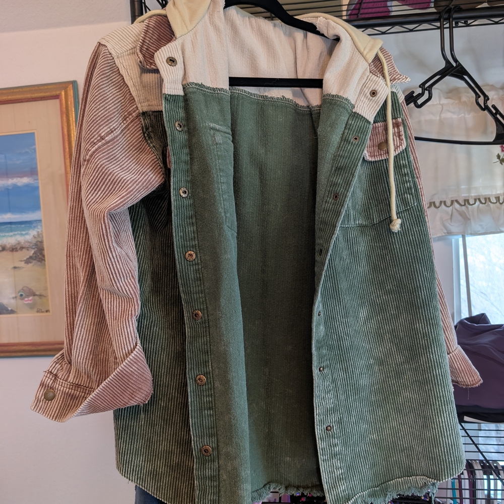 Trendy Boutique Green and Cream Corduroy Utility Jacket